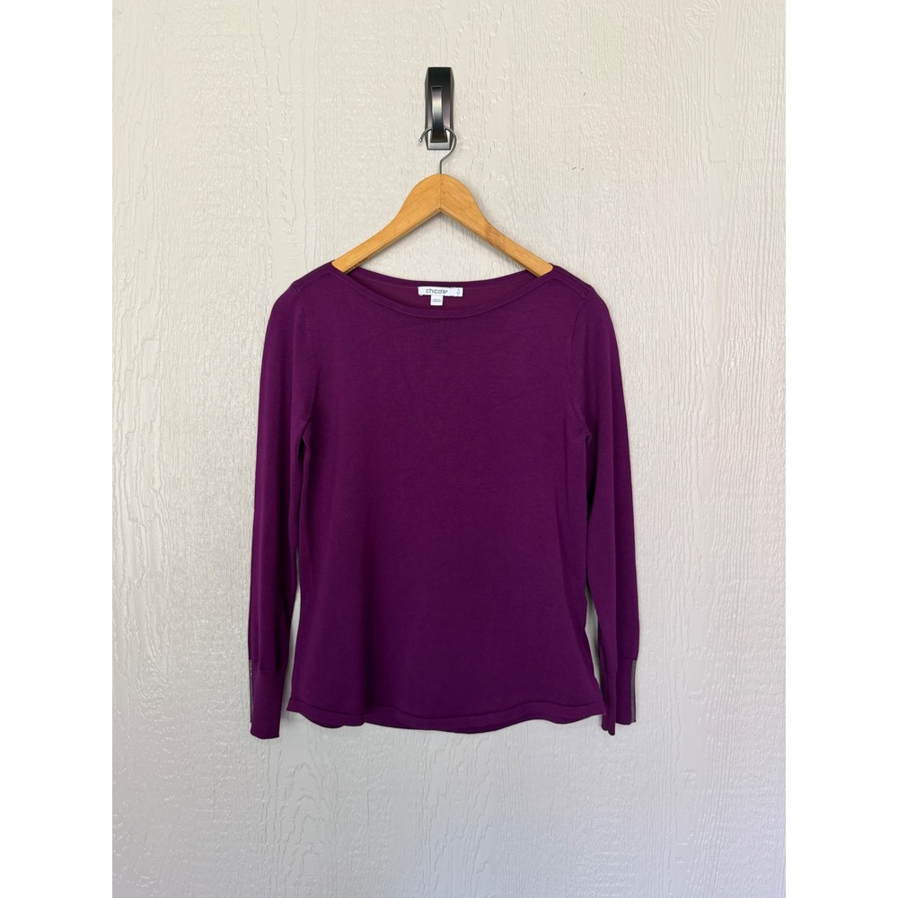 Chicos Womens Plum Purple Boat Neck Long Sleeve Curved Hem Sweater Size 0 S